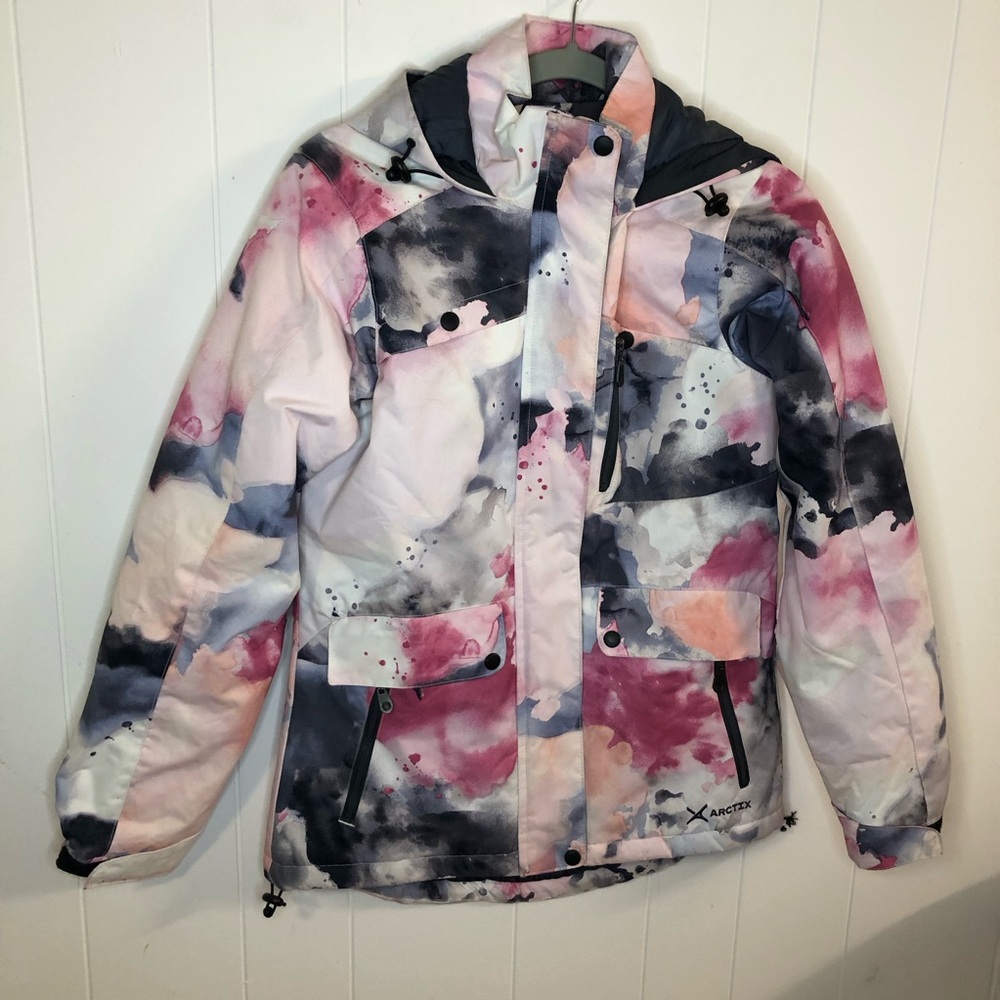 Arctix 5000 Thermalock Women's Pink, Black & White Watercolor Ski Jacket Small